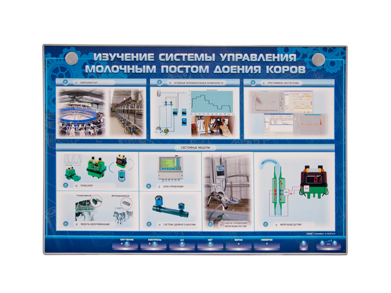 Электрифицированный светодинамический стенд "Изучение системы управления молочным постом  доения коров"